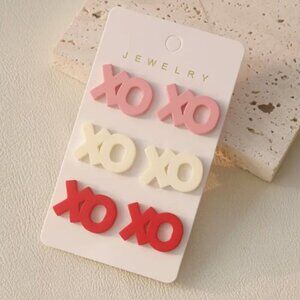 Three Pairs of XOXO Stud Earrings - Valentines - NEW